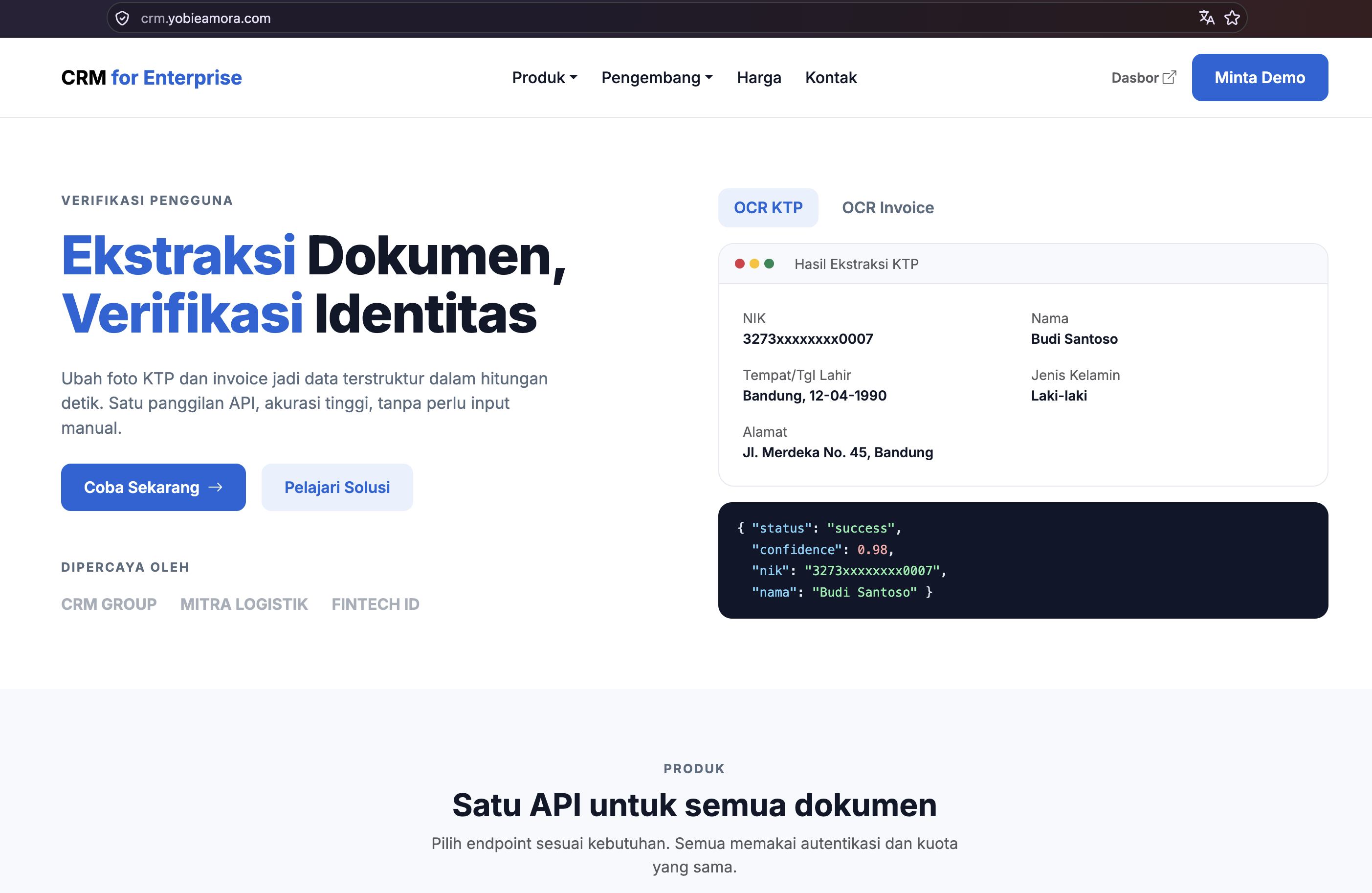 CRM for Enterprise — OCR KTP & Invoice API